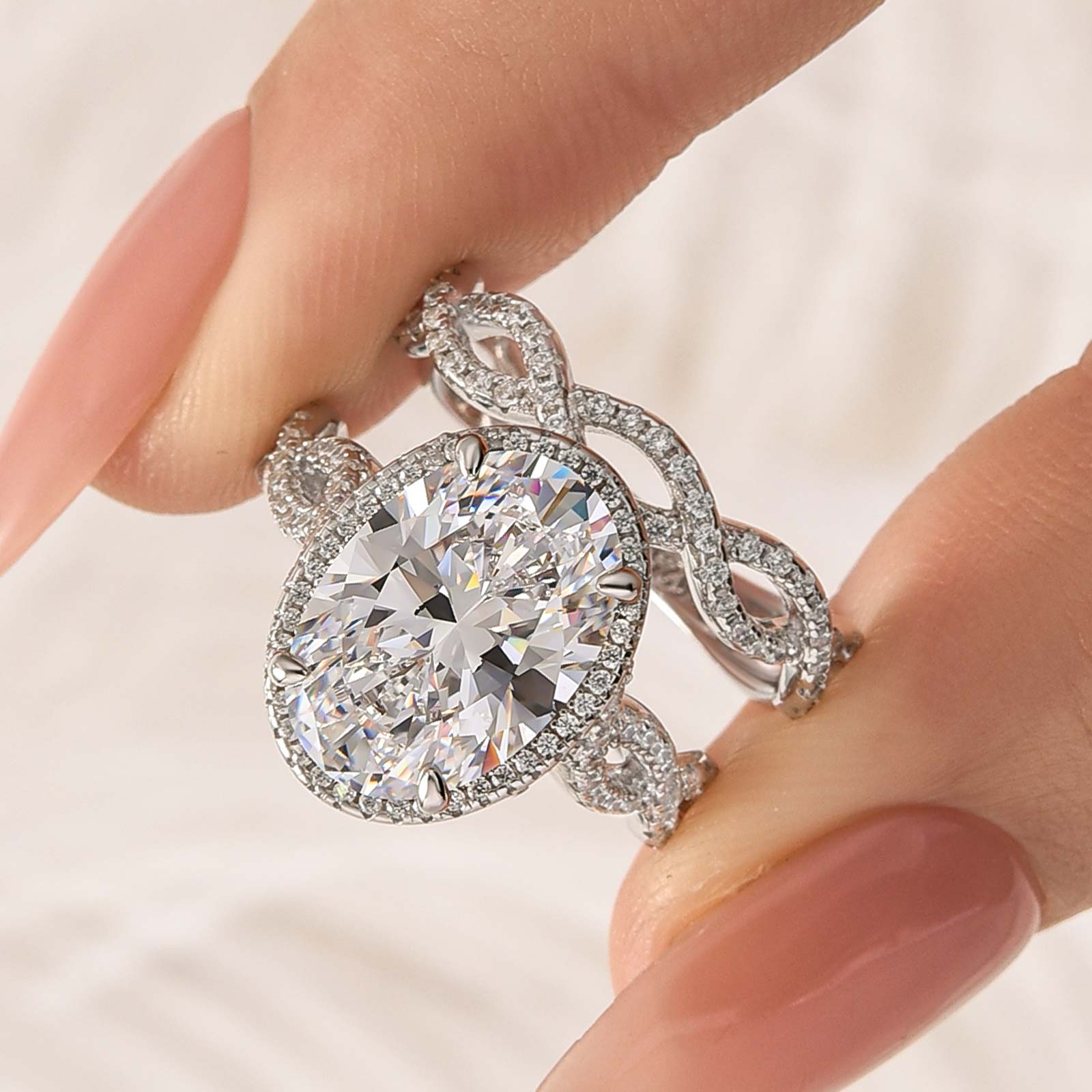 1-uHcBu8 S925 4.5Ct Oval Cut Twist Engagement Ring with Twist Wedding Band - Image 1