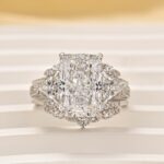 S925 Enhancer Wedding Ring Set 5.0Ct Radiant Cut White Gold Side Stone Engagement Rings with Enhancer Wedding Band - Image 3
