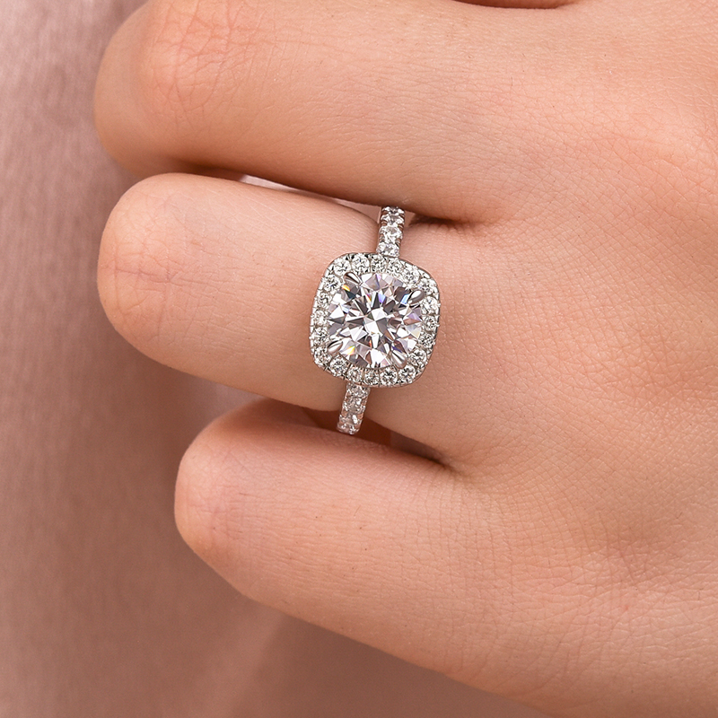 11-4 S925 Maxine Moissanite 2.0 Ct Halo Round Cut White Gold Promise Ring - Image 1
