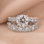 S925 Moissanite 2.0Ct Round Cut 2PC Brival Ring Set Solitaire Promise Ring & Pavé Eternity Band - Image 4
