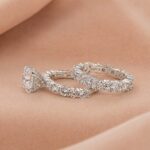 S925 Moissanite 2.0Ct Round Cut 2PC Brival Ring Set Solitaire Promise Ring & Pavé Eternity Band - Image 5