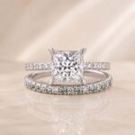 S925 Moissanite 2Ct Princess Cut Engagement Ring Set 2PC Hidden Halo Solitaire Ring With Wedding Band - Image 4