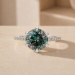 S925 Green Moissanite 3.0Ct Round Cut 6 Prong White Gold Promise Rings For Women - Image 4