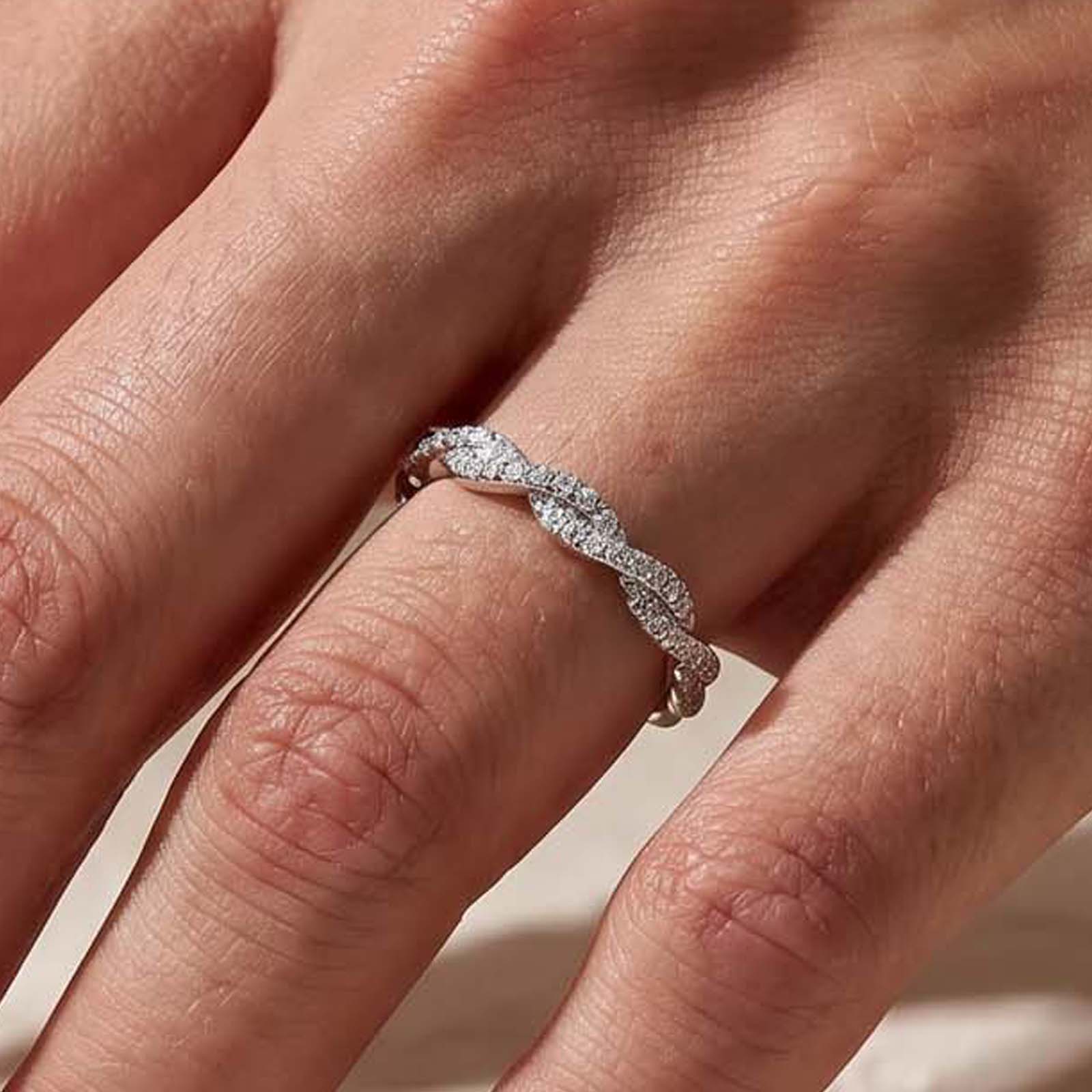 177876100587976800591 S925 Wave-Shaped Moissanite Eternity Band in Sterling Silver Stackable Wedding Ring For Women - Image 1