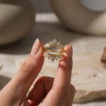 S925 Moissanite V-Shaped Crown Enhancer Wedding Band 18K Yellow Gold in Sterling Silver - Image 2