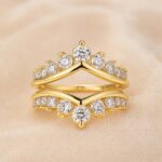 S925 Moissanite V-Shaped Crown Enhancer Wedding Band 18K Yellow Gold in Sterling Silver - Image 4