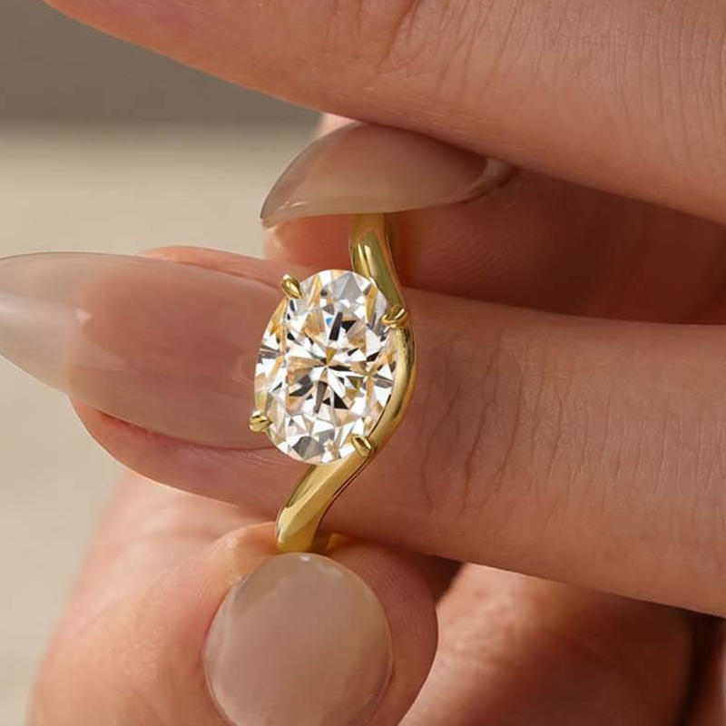 1816 S925 Moissanite 2.5Ct Oval Cut Solitaire 18K Yellow Gold Engagement Ring Everyday Wear Ring - Image 1