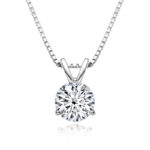 S925 1.0Ct Moissanite Lovely 3 Prong White Gold Round Cut Pendant Necklace