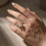 Moissanite 4.0Ct Solitaire Round Cut Yellow Gold Engagement Ring with Eternity Thin Wedding Band - Image 2