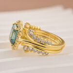 S925 3.0Ct Halo Emerald Cut Insert Wedding Ring Set With Vintage Jacket Wedding Band - Image 10