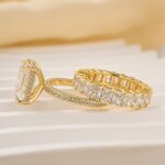 S925   2PC 4.5Ct Emerald Cut Yellow Gold Wedding Ring Set In Sterling Silver - Image 4