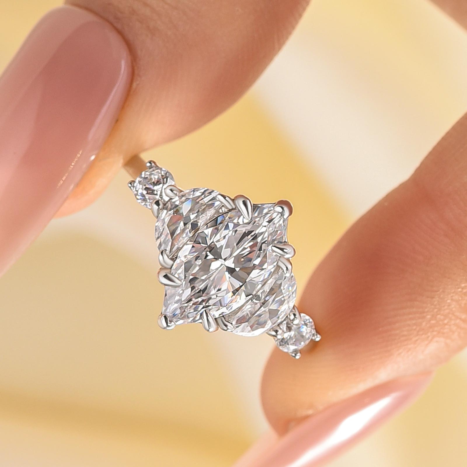 2-126 S925 Stunning Marquise Cut Three Stone Engagement Ring In Sterling Silver - Image 1