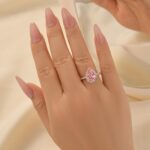 S925 3.0 Carat Halo Pear Cut Synthetic Morganite Engagement Ring In Sterling Silver - Image 2