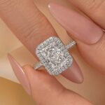 S925 Maxine Simulated Diamond Halo Radiant Cut Engagement Ring