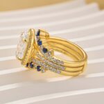S925 Enhancer Wedding Set 4.0Ct Halo Oval Cut Engagement Ring with Blue & White Stone Wedding Band - Image 11