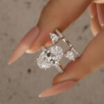 S925 2PC 5.0Ct Oval Cut Engagement Ring with Enhancer Pear Cut Wedding Band