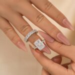 S925 2PC 7.0Ct Radiant Cut Engagement Ring with Cushion & Radiant Cut Wedding Band - Image 2