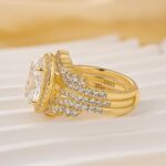 S925 Enhancer 4.0Ct Halo  Oval Cut Wedding Ring Set With Two V-shaped Design Half Eternity Wedding Bands - Image 6