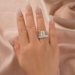 S925 Moissanite 4.0Ct Solitaire Oval Cut Engagement Ring with Half Oval Cut Wedding Band - Image 2