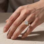 Moissanite 4.0Ct Solitaire Round Cut Yellow Gold Engagement Ring with Eternity Thin Wedding Band - Image 3
