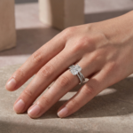 S925 3.5Ct Radiant Cut White Gold Moissanite Diamond Wedding Ring with Criss Cross Band - Image 2