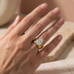 S925 Moissanite 3PC 5.5Ct Oval Cut Yellow Gold Wedding Ring Set For Women - Image 2