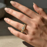 Moissanite 2.0Ct Side Stone Round Cut Yellow Gold Engagement Ring with 1.5Ct Round Cut Wedding Band - Image 2