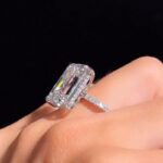 S925 10Ct Emerald Cut Engagement Ring With Hidden Halo In Sterling Silver - Image 2