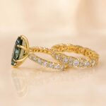 S925 Green Moissanite 3.0 Ct Marquise Cut Side Stone Engagement Ring with 2.5 Ct Round Cut Full Wedding Band - Image 5