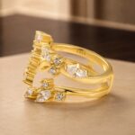 S925 Marquise Cut&Round Cut Open Curved Wedding Band in 18K Yellow Gold Sterling Silver - Image 5