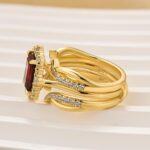 S925 Enhancer 3.0Ct Yellow Gold Halo Red/Green Wedding Ring Set with Jacket Wedding Band - Image 8