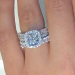 S925 Maxine Excellent Halo Cushion Cut Wedding Ring Set With Unique Wedding Bands - Image 2