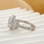 S925 2.5Ct Halo Oval Cut Three Stone Engagement Ring Travel Ring In Sterling Silver - Image 4