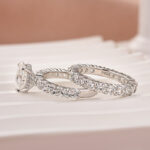 S925 Moissanite 2.5Ct Oval Cut Side Stone White Gold Engagement Ring with Pavé Eternity Ring - Image 4