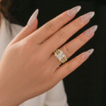 S925 Moissanite Enhancer Wedding Sets 3.5Ct Radiant Cut Yellow Gold Wedding Ring - Image 2