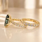 S925 Green Moissanite 3.0Ct Marquise Cut Side Stone Yellow Gold Engagement Ring With Moissanite 2.5Ct Round Cut Women's Wedding Band - Image 5