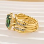 S925 Enhancer 3.0Ct Yellow Gold Halo Red/Green Wedding Ring Set with Jacket Wedding Band - Image 4