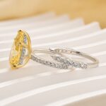 S925 4.5Ct Two-Tone Pear Cut Engagement Ring with Opened Wedding Ring - Image 5