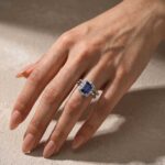 S925 3.0Ct Halo Emerald Cut Blue Sapphire Engagement Ring in Sterling Silver with Classic Full Round Cut Wedding Band - Image 2