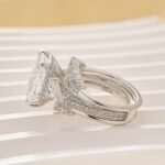 S925 Enhancer Wedding Ring Set 5.0Ct Radiant Cut White Gold Side Stone Engagement Rings with Enhancer Wedding Band - Image 4