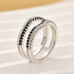 S925 Vintage Round Cut White&Black Enhancer Wedding Band For Women In Sterling Silver - Image 4