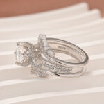 Moissanite 2.0Ct Round Cut Engagement Ring with 1.65Ct Enhancer Wedding Band - Image 5