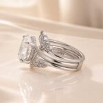 S925 Classic Moissanite 4.0Ct Solitaire Oval Cut Engagement Ring in Sterling Silver with Round Cut Enhancer Wedding Band - Image 5
