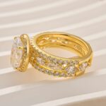 S925 3.0Ct Halo Oval Cut Yellow Gold Wedding Ring Set With Enhancer Engagement Ring - Image 4