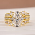 S925 Moissanite Enhancer Ring 4.0Ct Oval Cut Yellow Gold Wedding Ring - Image 3