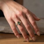 S925 Green Moissanite 3.0Ct Marquise Cut Side Stone Yellow Gold Engagement Ring With Moissanite 2.5Ct Round Cut Women's Wedding Band - Image 3