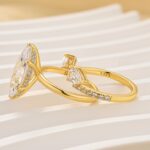 S925 4.0Ct Marquise Cut Hidden Halo Engagement Ring With Pear Cut Open Wedding Band - Image 4