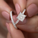 S925 Elegant Square Princess Cut Wedding Ring Set For Women In Sterling Silver