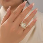 S925 Enhancer 4.0Ct Halo  Oval Cut Wedding Ring Set With Two V-shaped Design Half Eternity Wedding Bands - Image 4