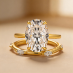 S925 Moissanite 5.5Ct Solitaire Oval Cut Engagement Ring with Marquise Cut Wedding Band - Image 3